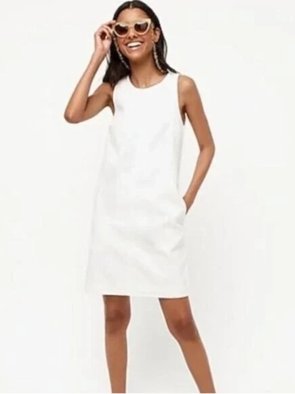 J.Crew White Denim Shift Dress A-Line Sleeveless Pockets